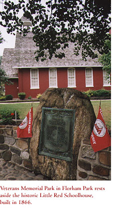 Veterans Memorial Park in Florham Park rests aside the historic Little Red Schoolhouse, built in 1866.