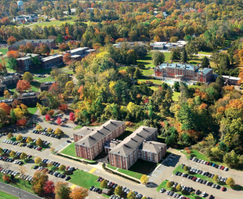 overhead view of Florham Campus with trees