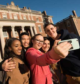 A group of FDU students living on Florham Campus take a selfie