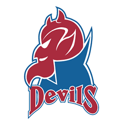 The Devils logo is a burgundy horned devil with beard.