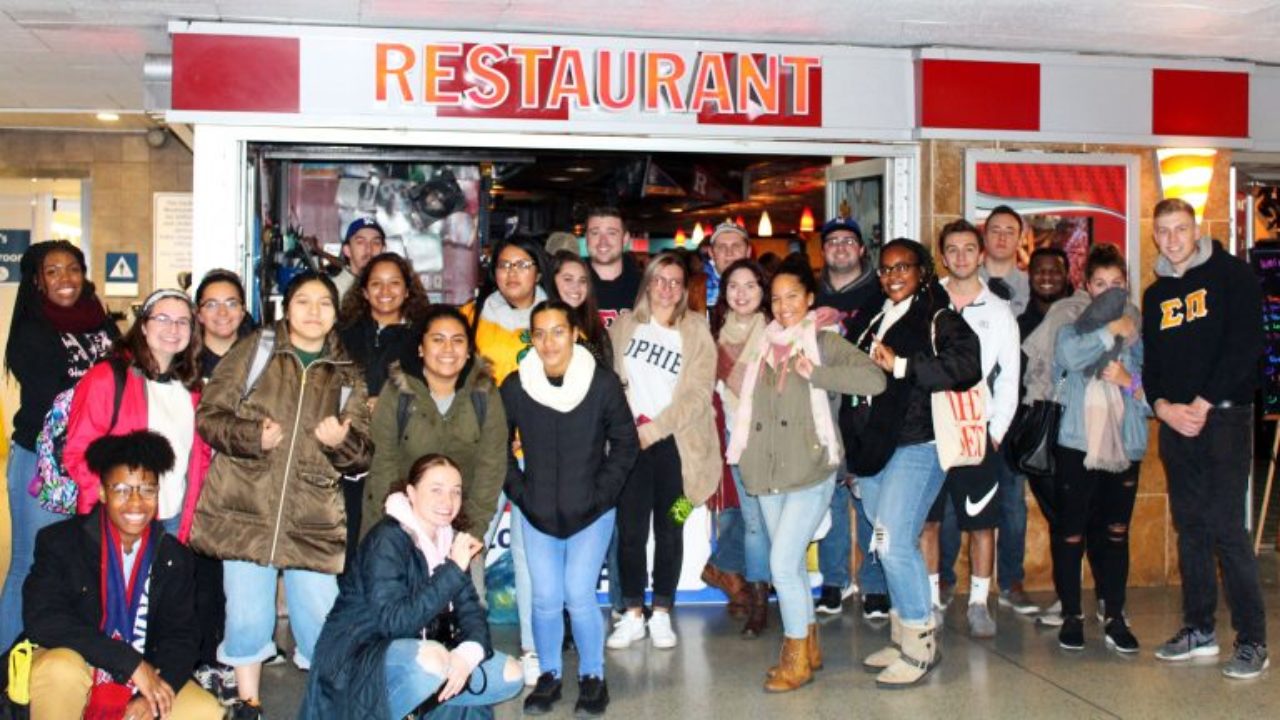 group of students at a restaurant
