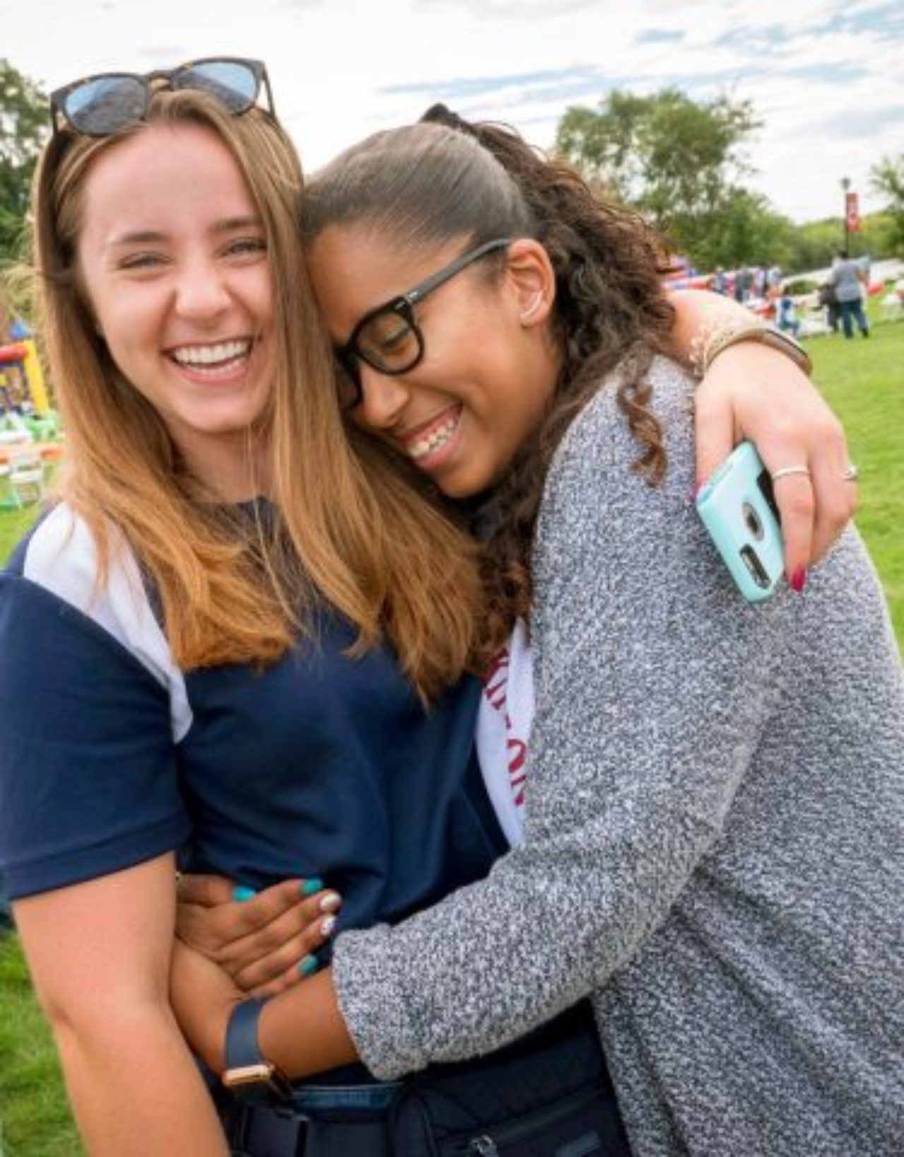two friends hugging