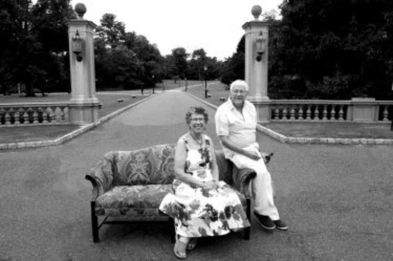 Ullman and Hoffman pose for wedding portrait