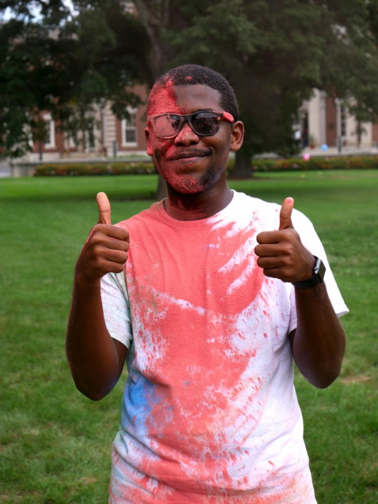 student participating in a color run