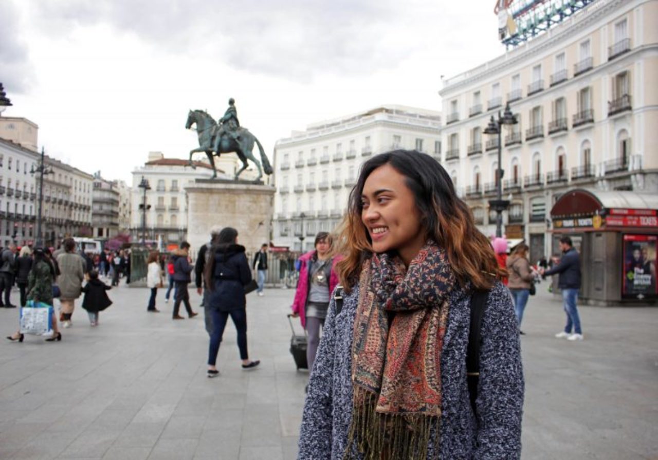 Sophomore Ediza Koch takes in the scene at Plaza del Sol in Madrid, Spain.