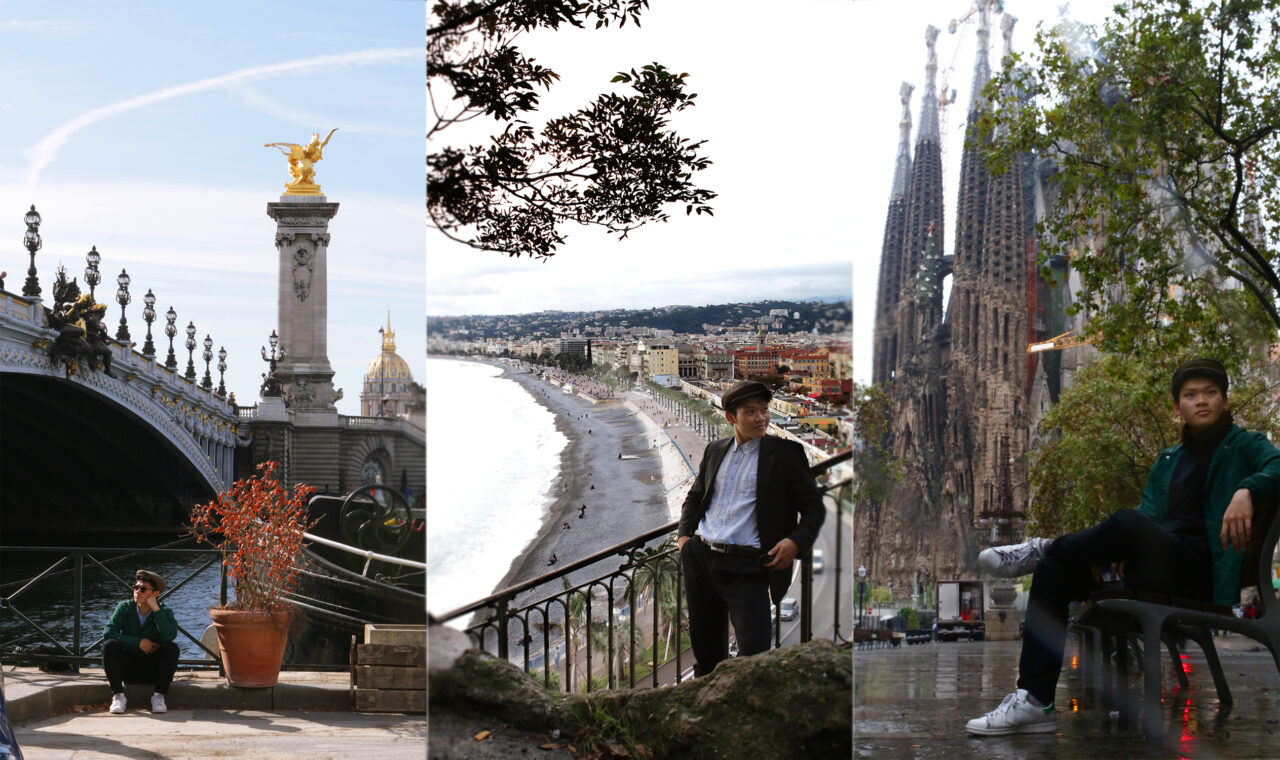 Truong in Paris, France (left), Nice, France (middle) and Barcelona, Spain (right).
