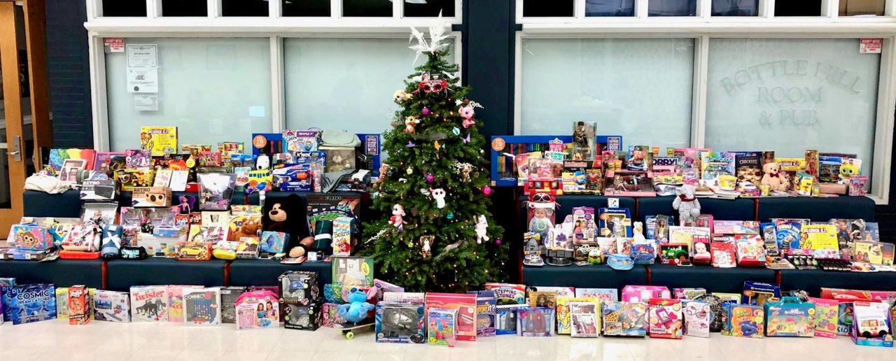 toys under a Christmas tree