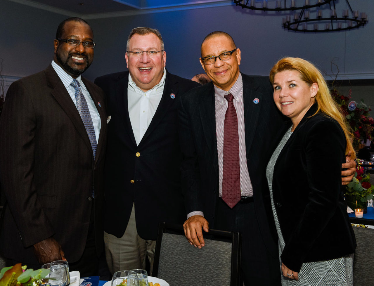 From left, alumni Gene Waddy and Chris Johnson, with Dale Caldwell, executive director of FDU’s Rothman Institute of Innovation and Entrepreneurship, and alumna Jennifer Johnson.
