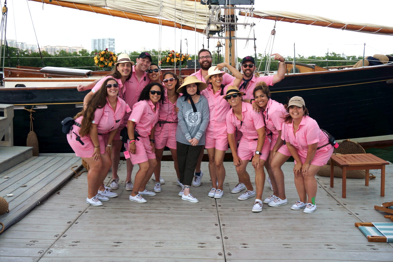 Maggie Kaszuba (first row, far left) and other members of the assistant director department with Amy Sherman-Palladino (center), the creator of “The Marvelous Mrs. Maisel.”