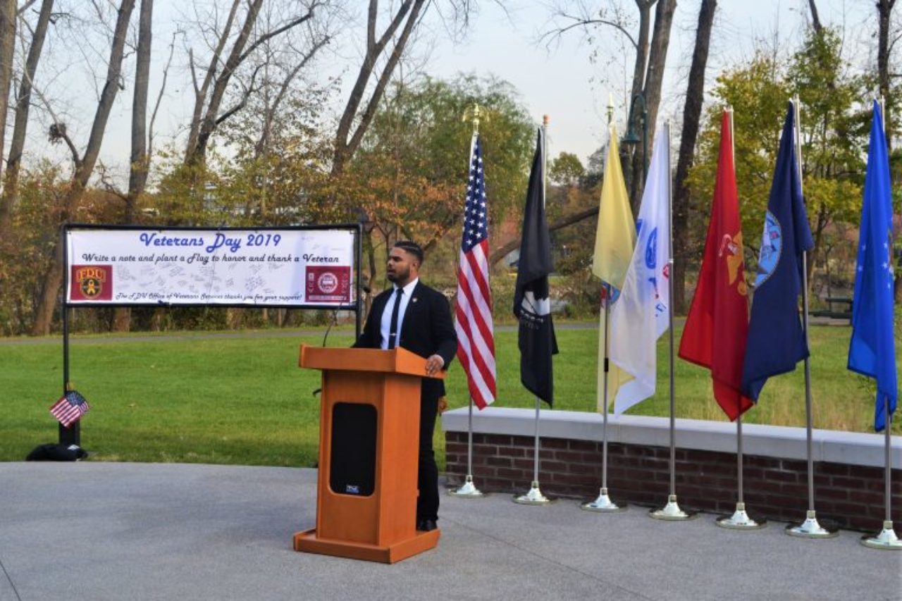 SVA president Christopher Putnam speaks at the Metropolitan Campus Veterans Day ceremony