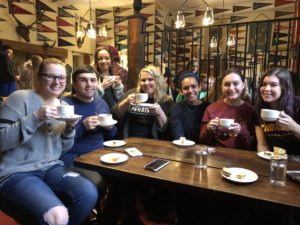 Students drinking tea in the Buttery