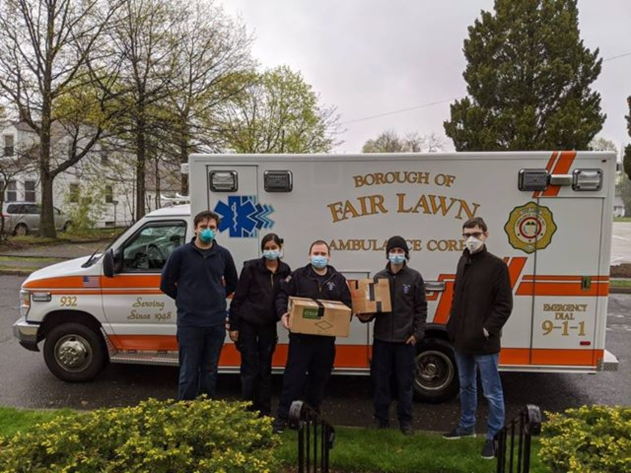Bernie Moerdler donates face shields to Fair Lawn first responders.