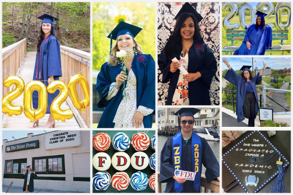 A collage of graduates celebrating in their caps and gowns.