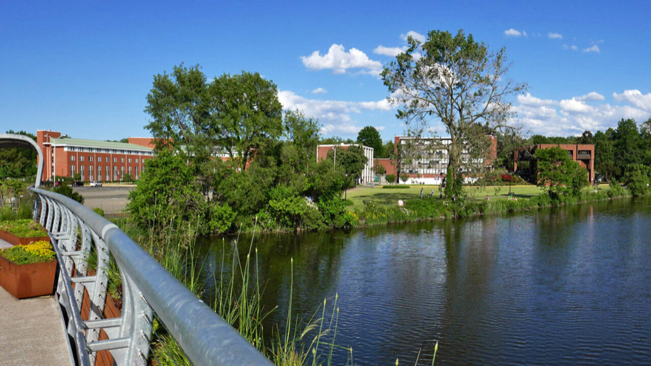 A view of the Teaneck side of the Metropolitan Campus from the new footbridge.