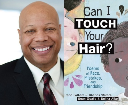 A duo of photos. On the left, a headshot of a Black man wearing a suit. On the right, the cover of a poetry book for children.