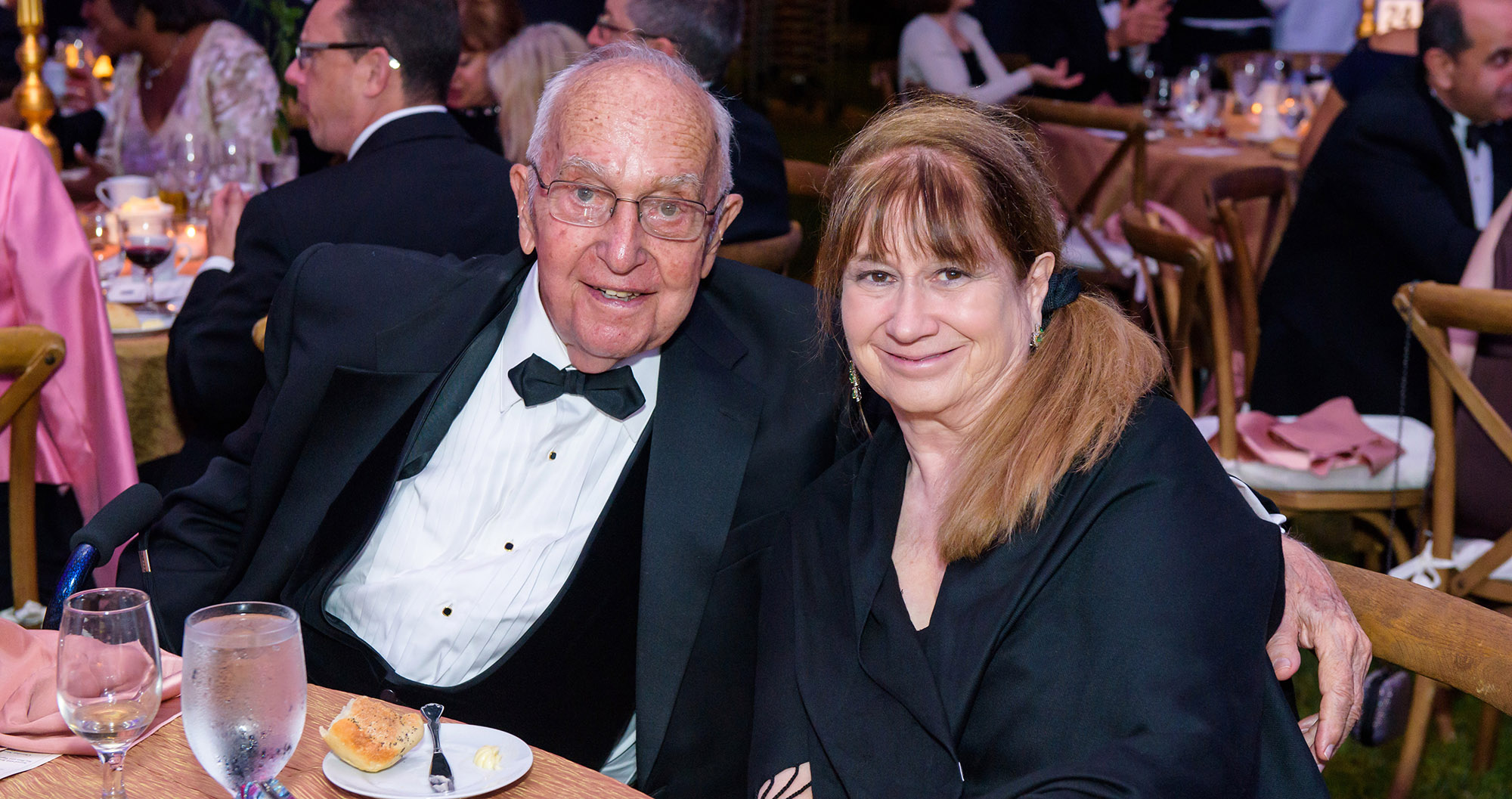 Edward Hennessy, BS'55 (Ruth), FDU trustee emeritus, left, and his daughter Beth Hennessy, at the annual Charter Day gala and fundraiser in 2019.