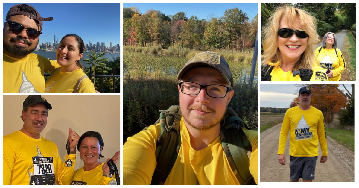 Photo collage of FDU SVA members participating in the virtual Army ten-miler race