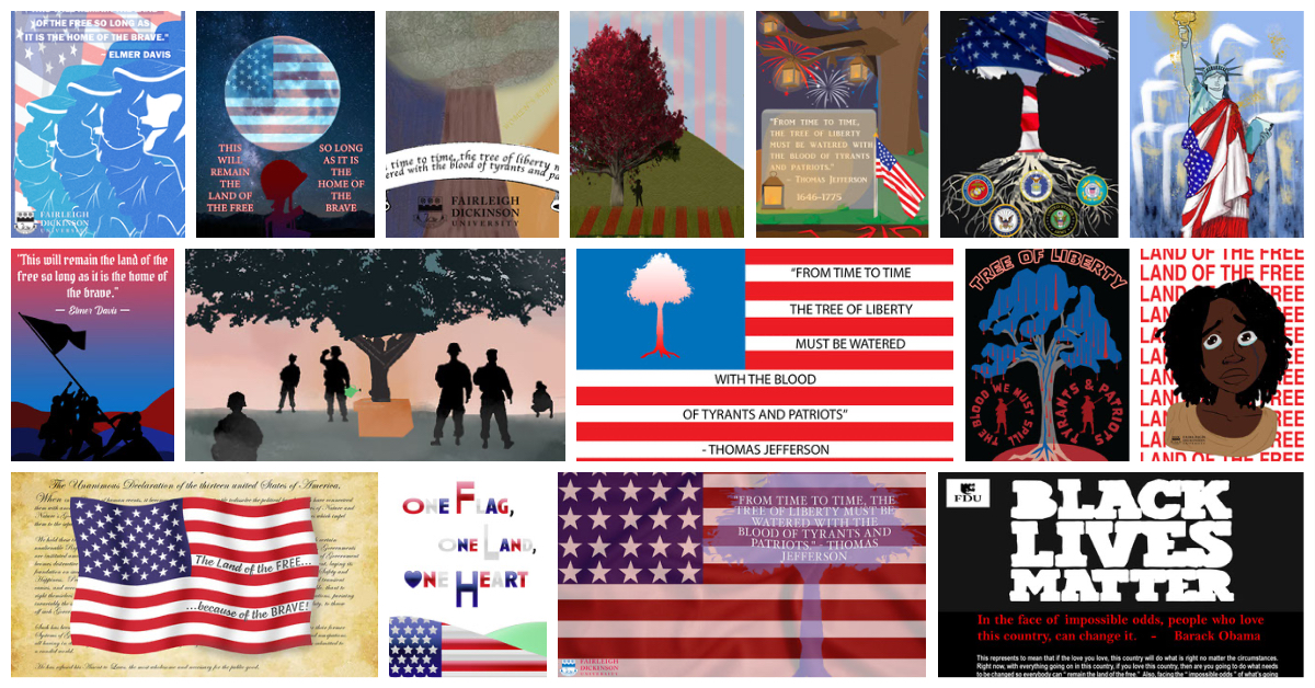 A collage of submissions for the Patriotic Art Contest