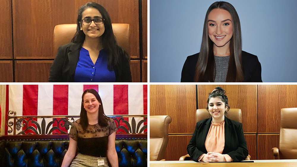 A quad collage of four female students.