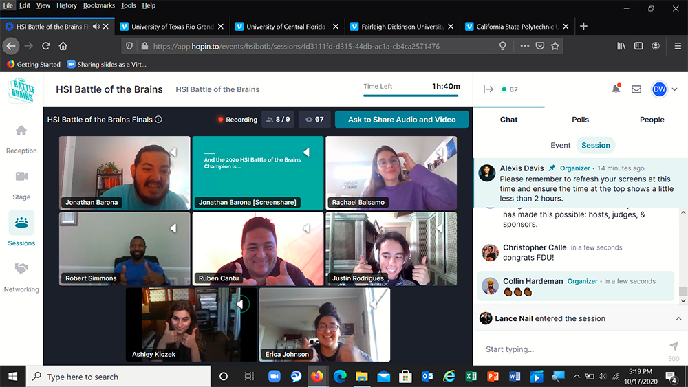 Students taking part in HSI Battle of the Brains are pictured in an online meeting.