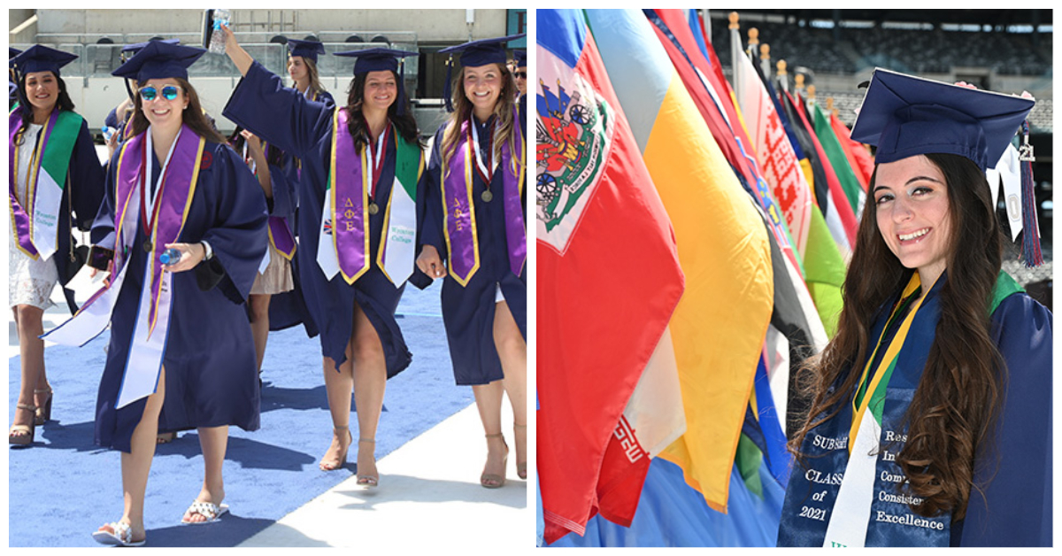A duo of two photos shows happy graduates.