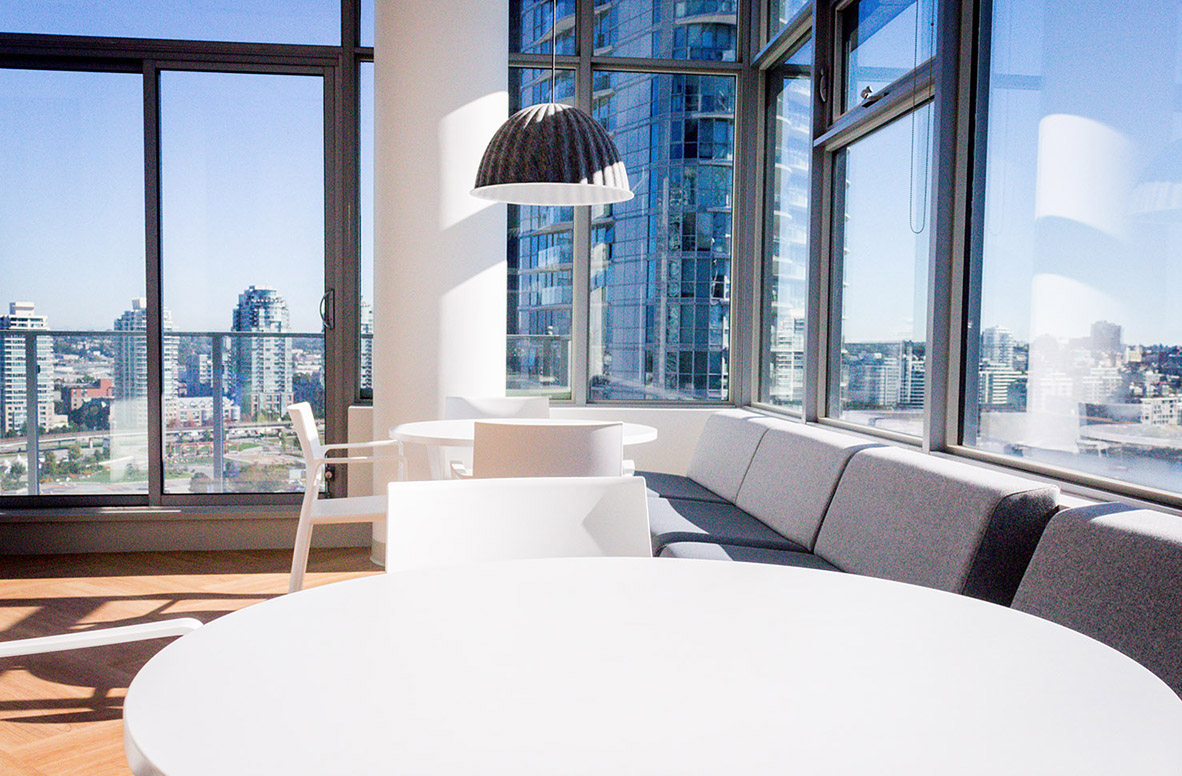 A study area with views of the Vancouver skyline.