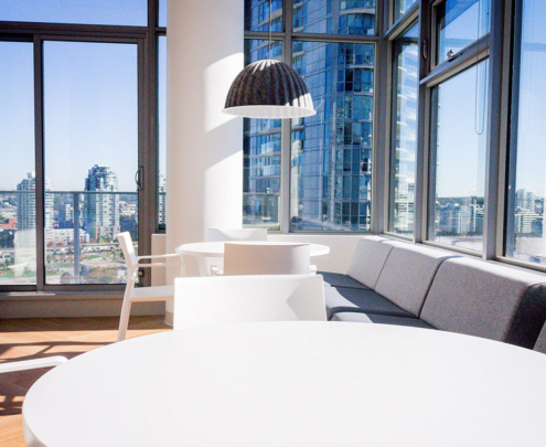 A study area with views of the Vancouver skyline.