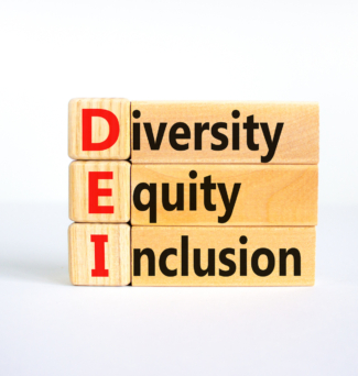 DEI, Diversity, equity, inclusion symbol. Wooden blocks with words DEI, diversity, equity, inclusion on beautiful white background. Business, DEI, diversity, equity, inclusion concept.