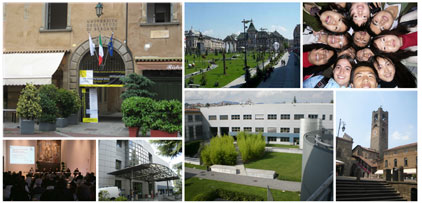 Collage of scenes from University of Bergamo's campus