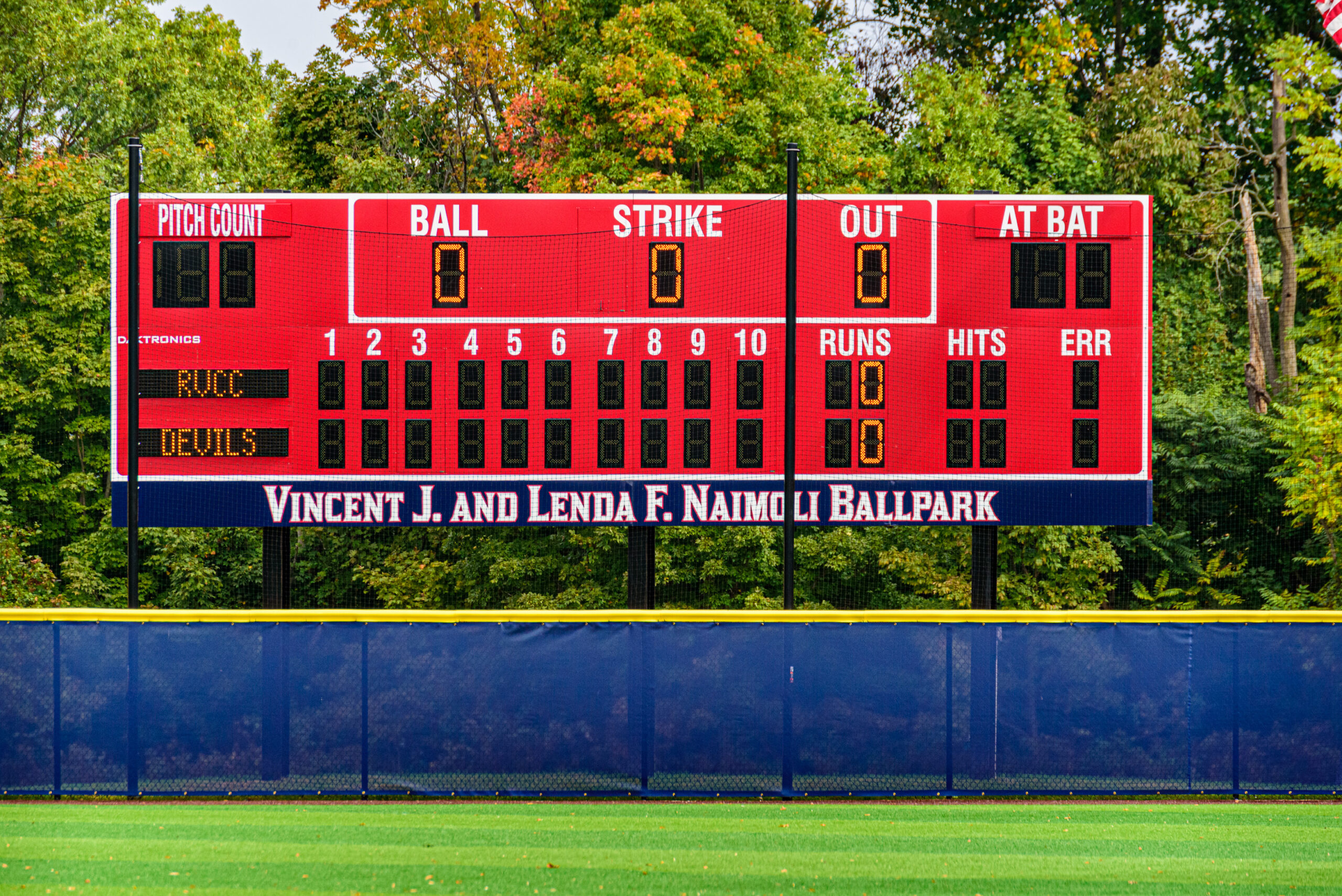 The scoreboard at the Vincent J. and Lenda F. Naimoli Ballpark.