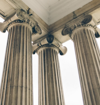 Building columns outside of the mansion.