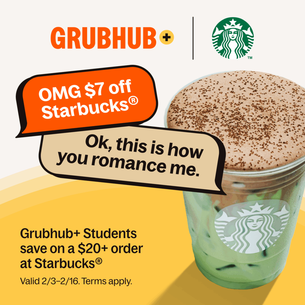 graphic depicting a collaborated Grubhub and Starbucks advertisement.