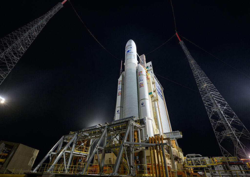 A NASA rocket ready to launch a space telescope.