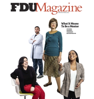 The Winter/Spring 2022 cover of FDU Magazine features mentors and alumni.