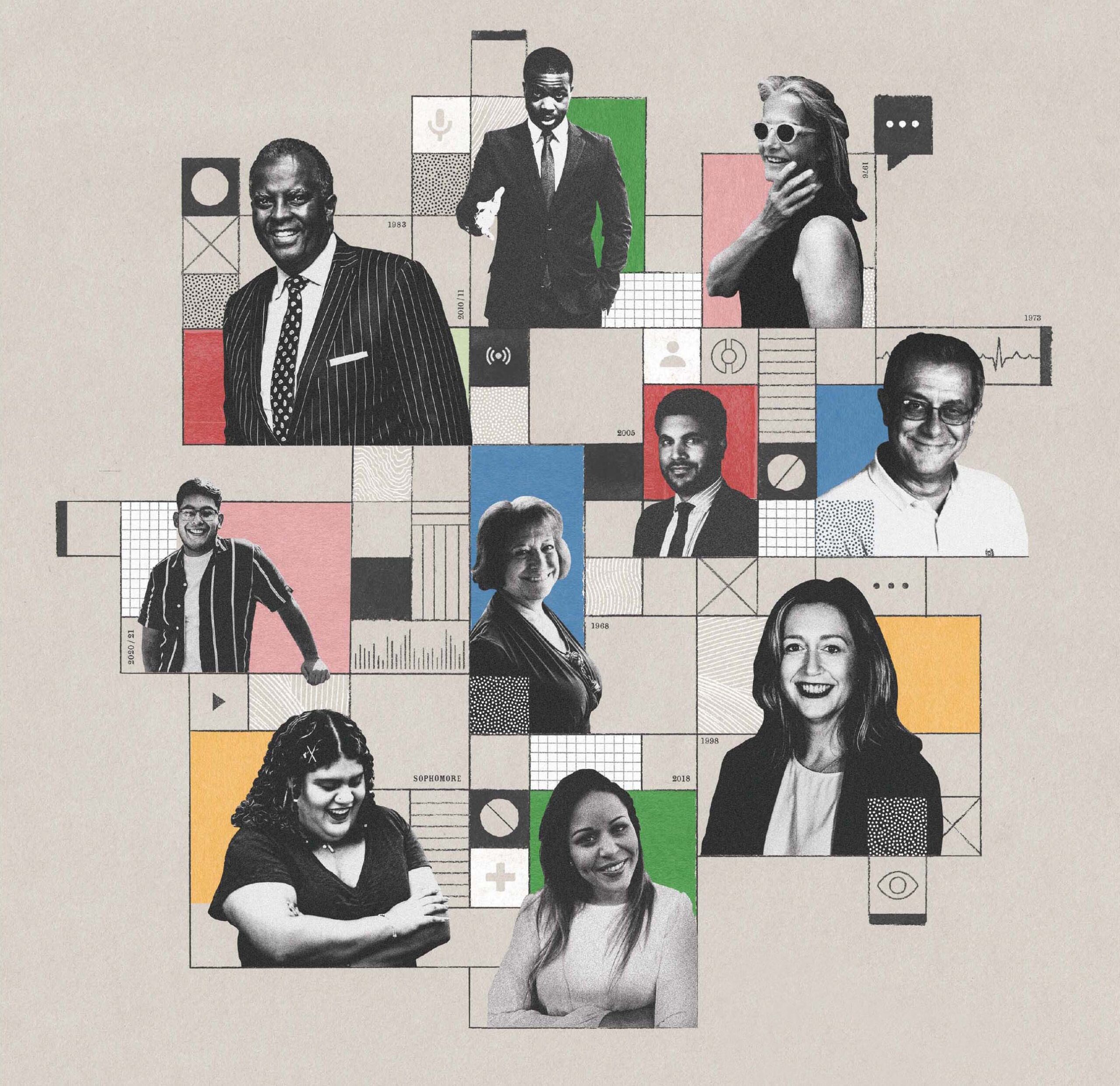 A collage of portraits of first-generation alumni.