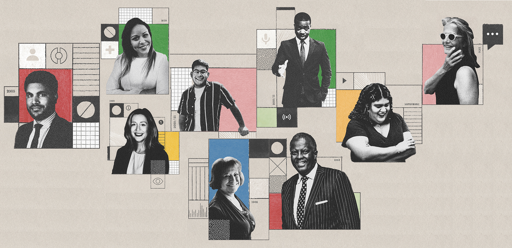 A collage of portraits of first-generation alumni.