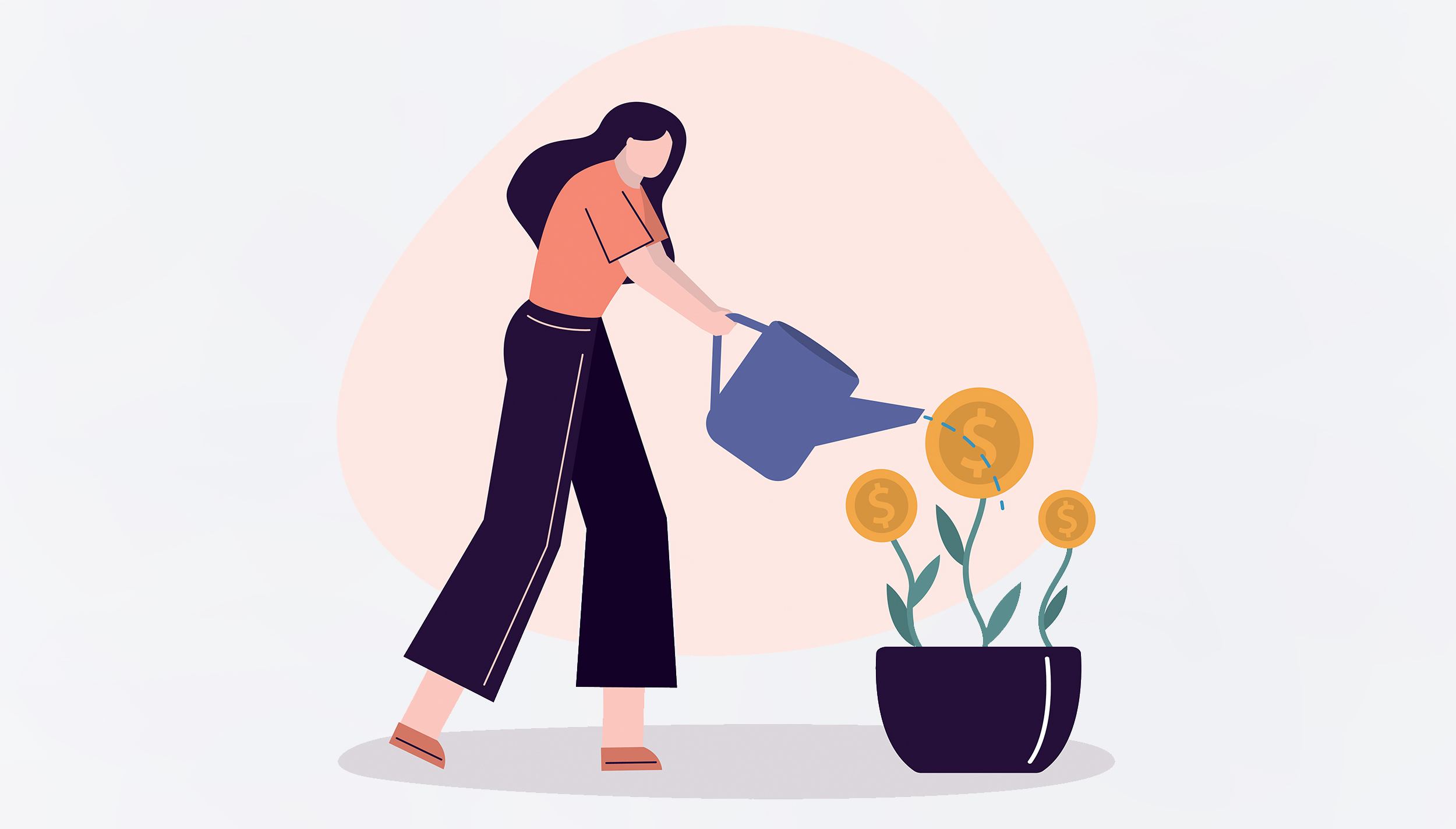 Vector of a woman watering a money plant
