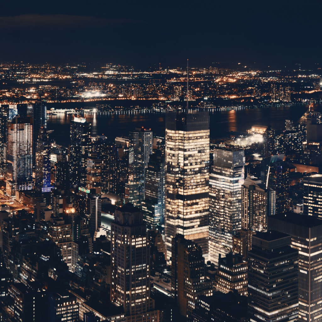 Manhattan midtown skyline at night.