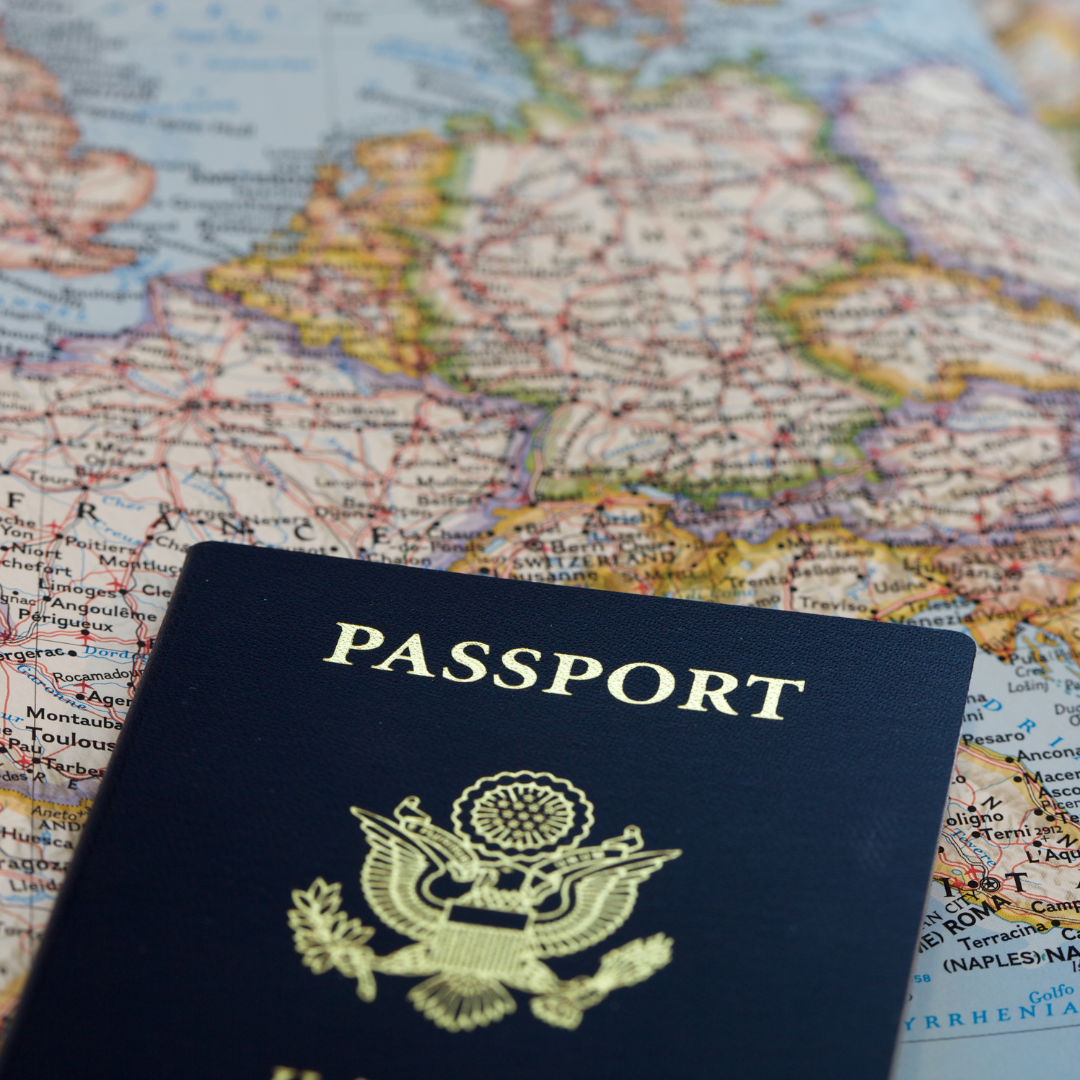 A map and a passport.