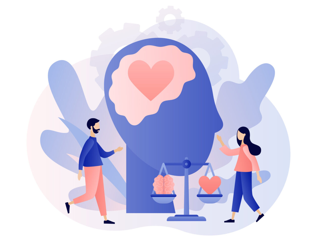 graphic depicting a heart inside a head and a scale comparing a brain and a heart.