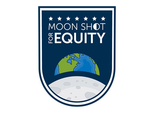The Moon Shot for Equity logo shows the Earth and the moon.
