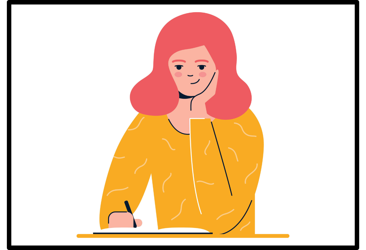 An illustration of a woman writing notes or a letter.