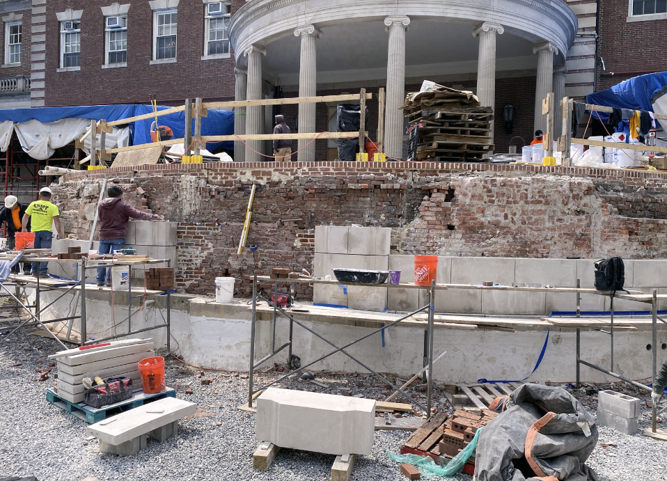 Fountain restoration in progress. An active construction site. 