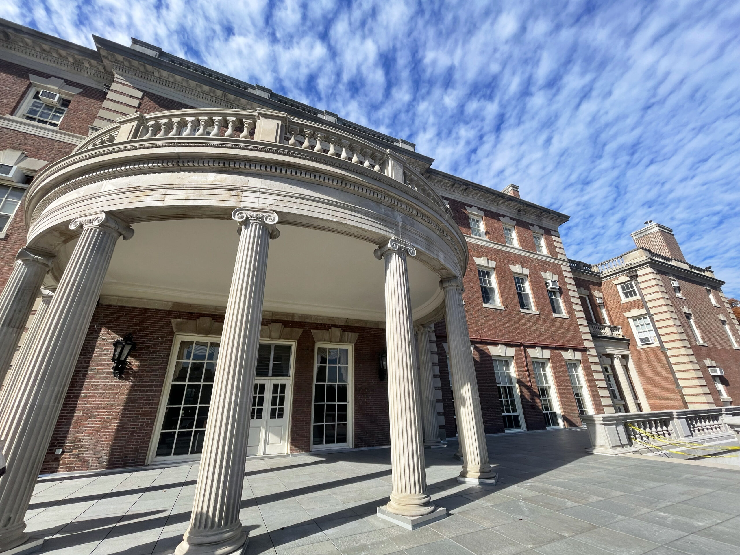 A view of the portico and terrace upgrades.