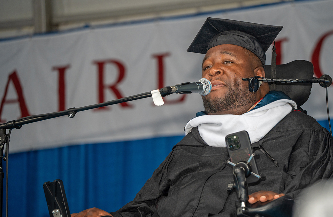 Commencement speaker Eric LeGrand addresses the crowd.