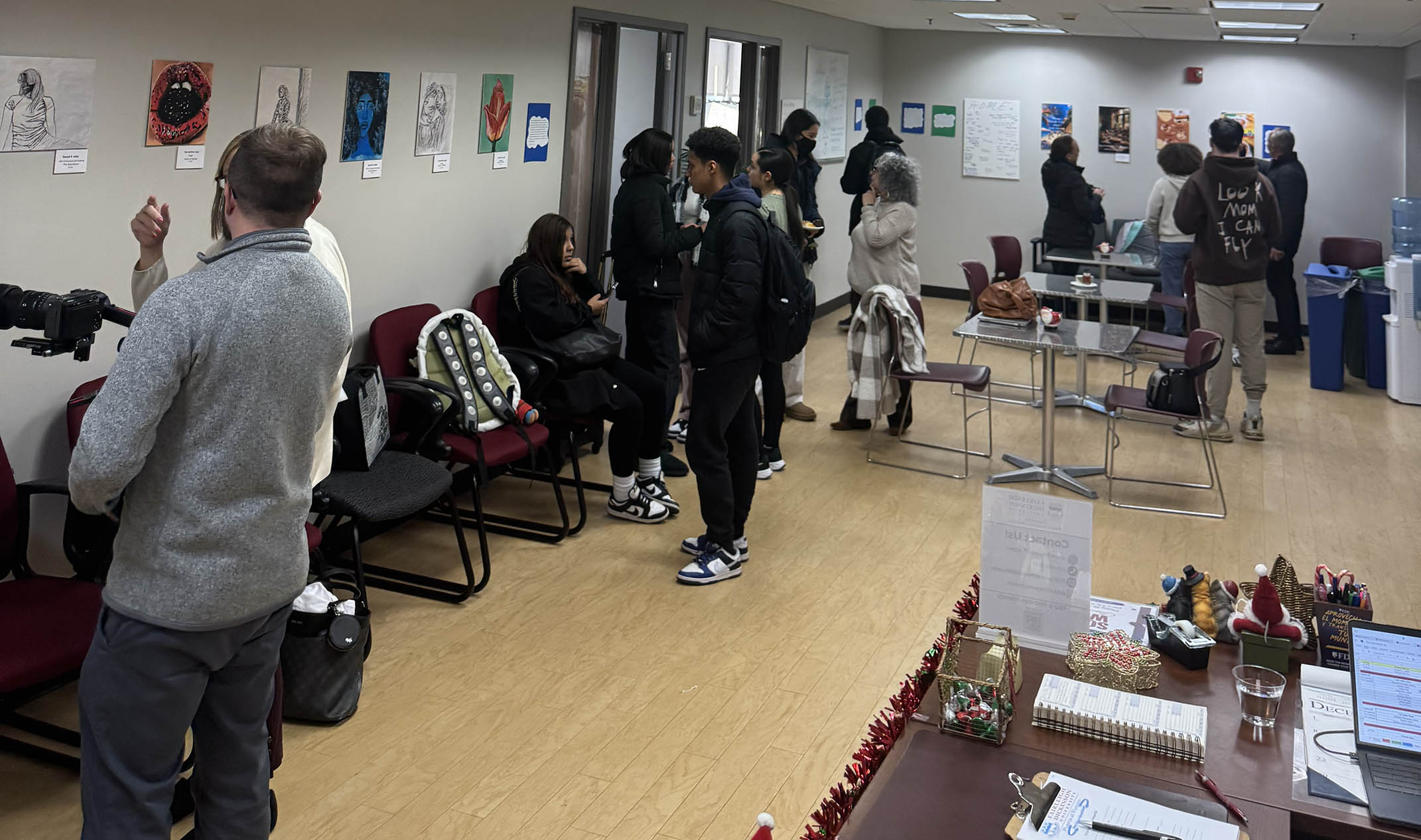 People view an art gallery