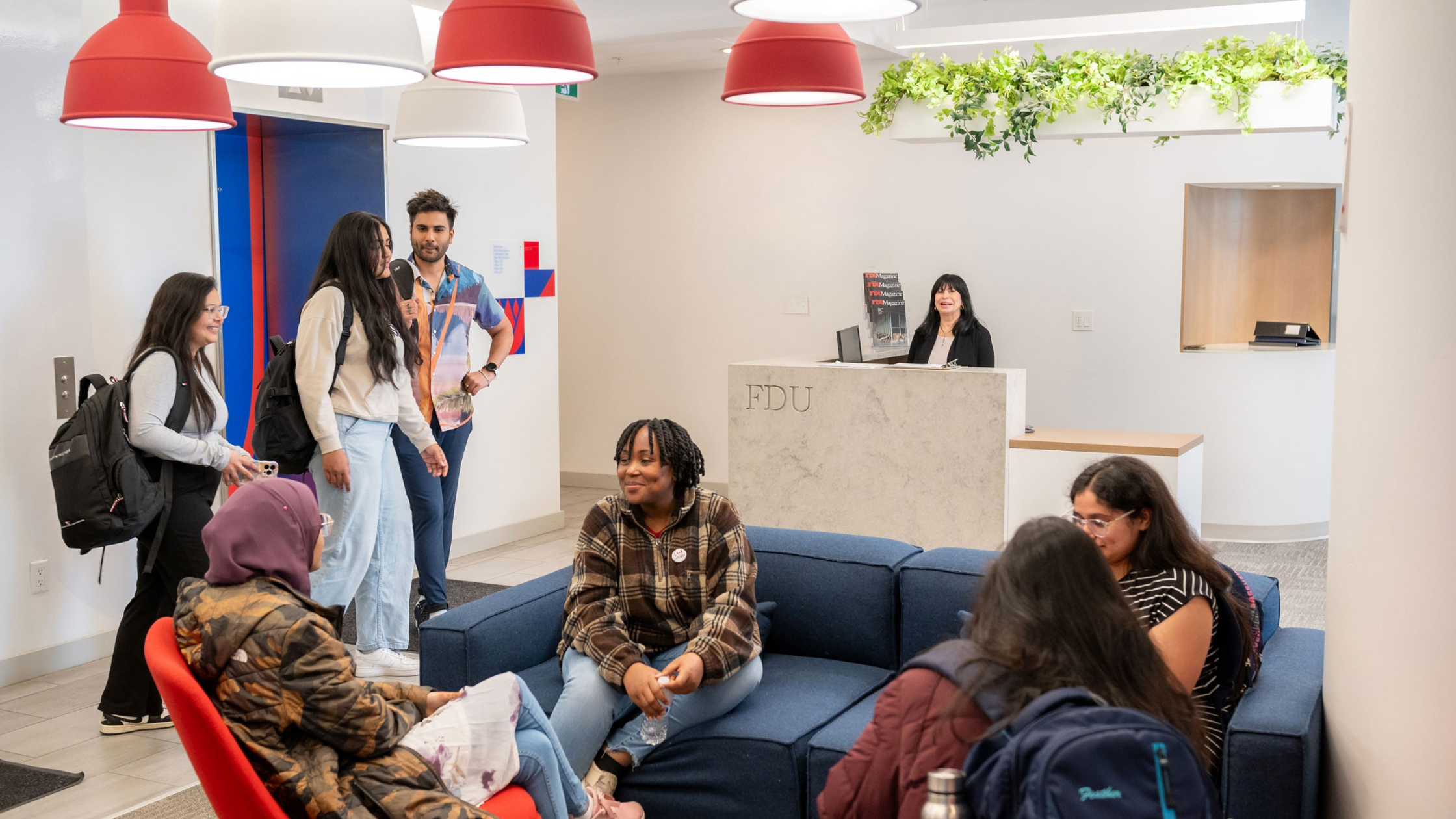 FDU Vancouver Lobby. students are enjoying their time.