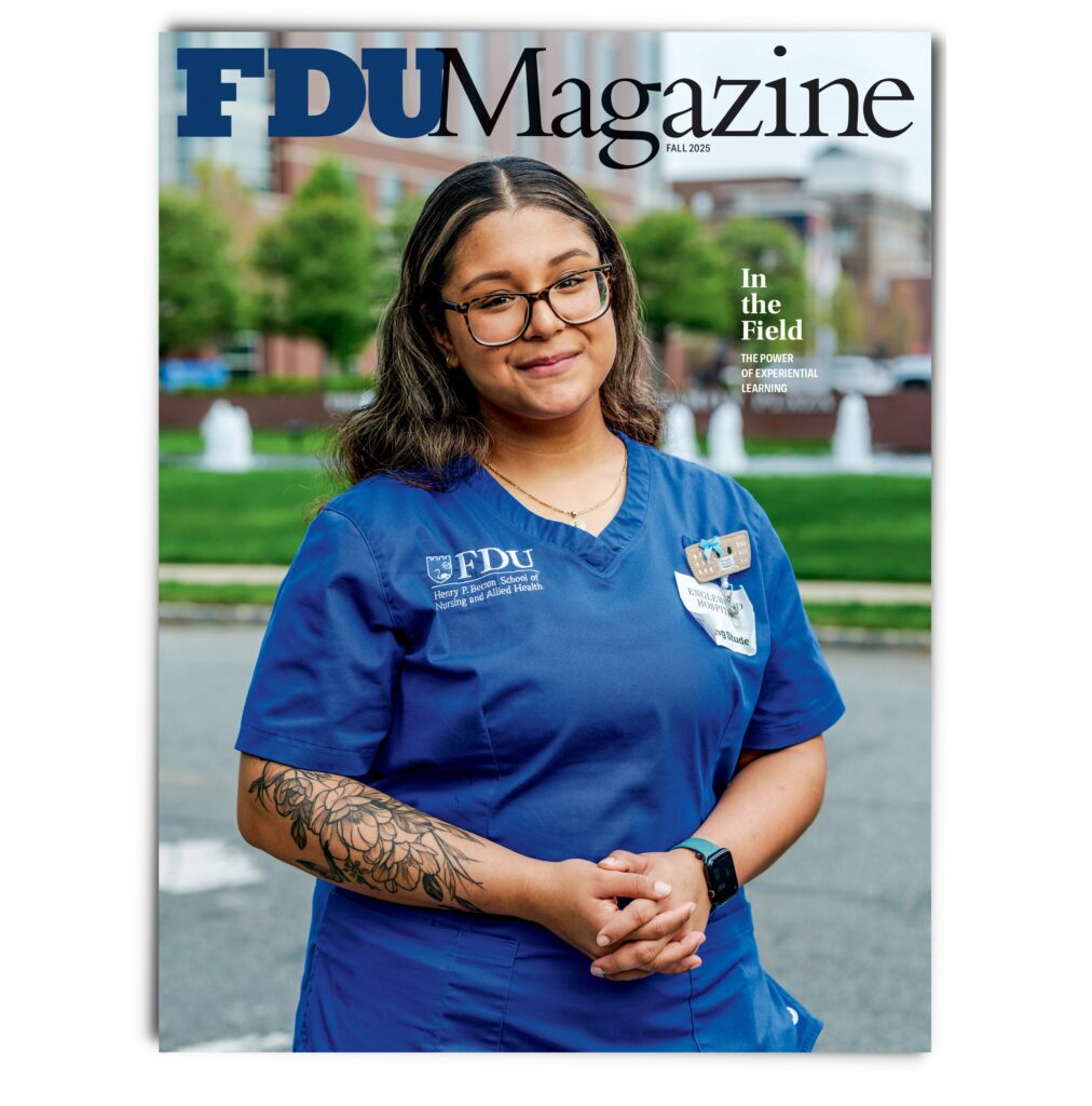 The cover of the Fall 2025 issue of FDU Magazine with a drop shadow.