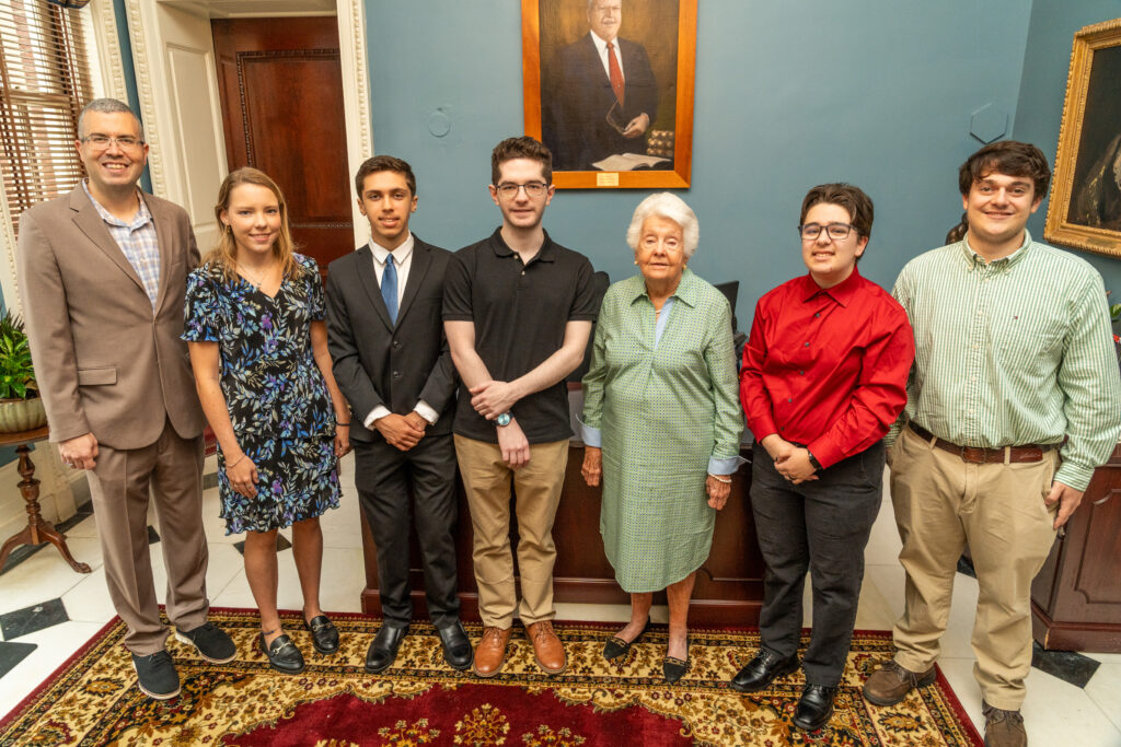 President Avaltroni and Gail Mertz with Mertz Scholars.