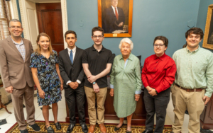 President Avaltroni and Gail Mertz with Mertz Scholars.